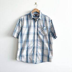 Cloudveil Mens Shirt Casual Button Down Regular Fit Plaid Short Sleeved Large